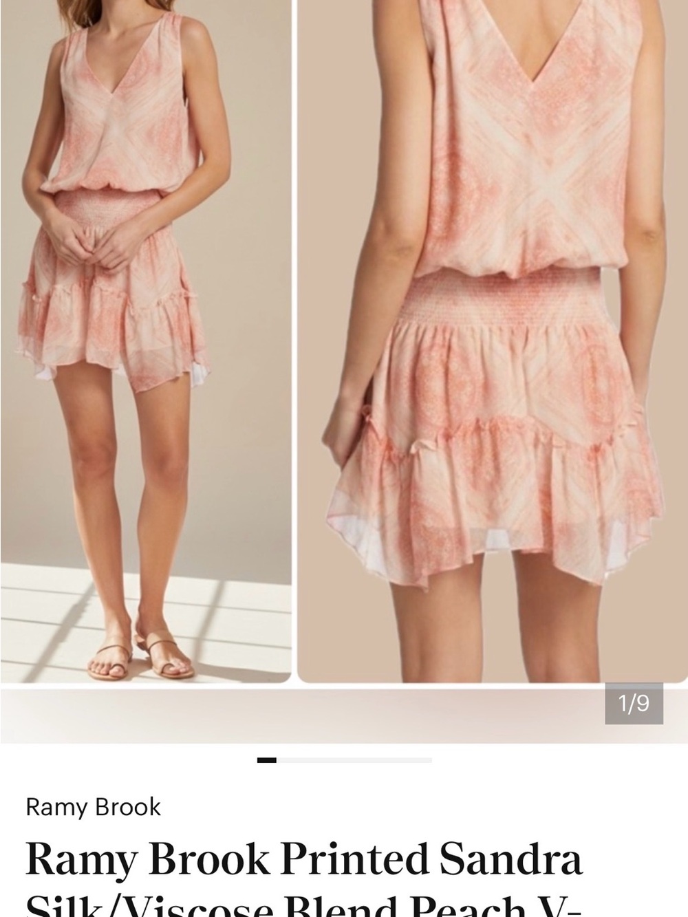Ramy Brook Peach Printed V-Neck Tiered Dress
